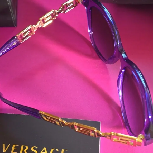 Versace Purple Gradient Cat-Eye Sunglasses with Gold Greek Key Accent - Picture 10 of 10